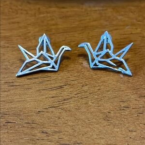 Origami Crane Earrings in Silver